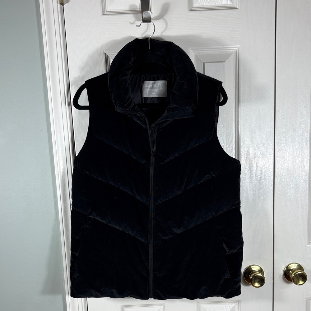 Athleta Black Velvet Puffer Down Vest size M